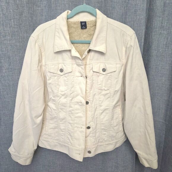 Y2K GAP Corduroy Sherpa Lined Trucker Jacket Women's L/XL Cream/Ivory - Picture 13 of 13